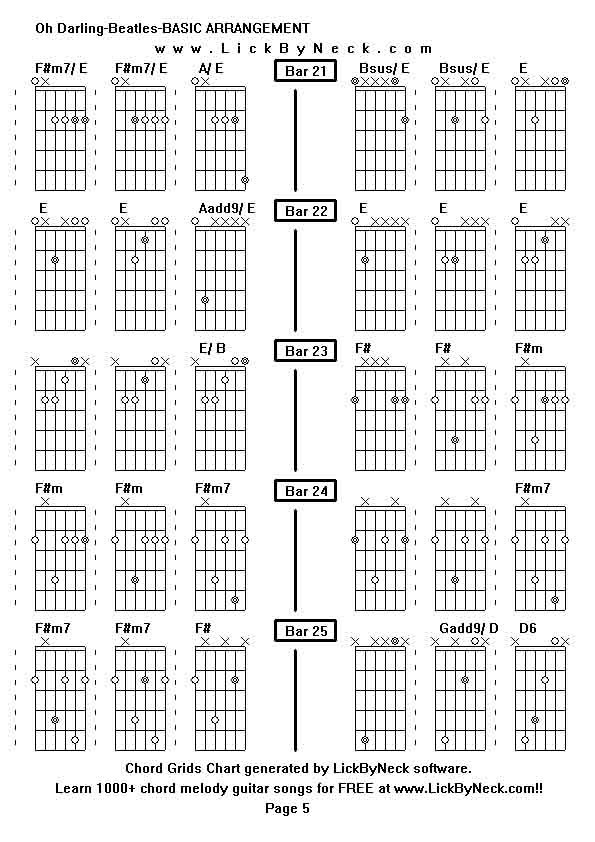 Chord Grids Chart of chord melody fingerstyle guitar song-Oh Darling-Beatles-BASIC ARRANGEMENT,generated by LickByNeck software.